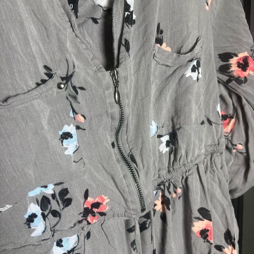 Torrid Floral Zip Front Dress Gray Long Sleeve Size 00 - Picture 3 of 9